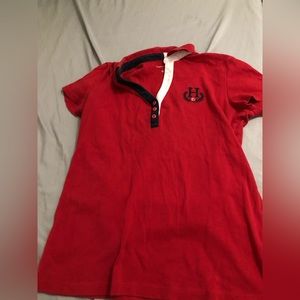 Red with blue and white collar